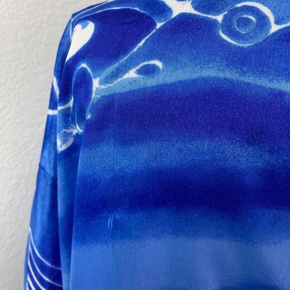 Blue Silky Oversize Semi-Sheer Tunic Blouse 2X Beach Coverup Lounge Boho Resort - Picture 10 of 11